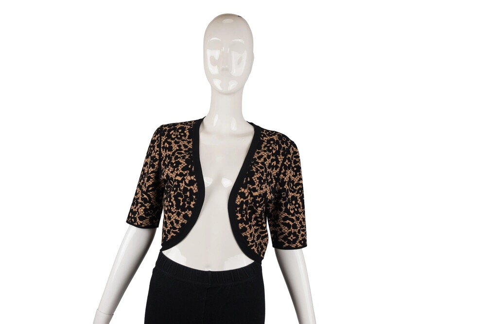Michael Kors Tan Black Cropped Lace Jacquard Knit Top Size M/L